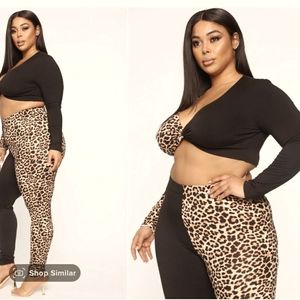 Leopard and Black Color Block Legging Set Fashion Nova Curve